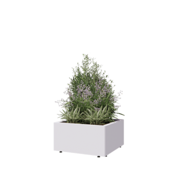 Pflanzkübel aus Stahl - Viereckig - 60 x 60 x 30 cm - RAL9010 matte (weiß) - Mit Bodenplatte - Mit Füßen