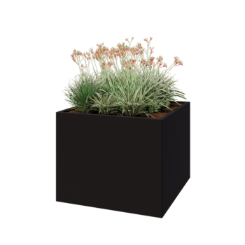 Pflanzkübel aus Stahl - Viereckig - 100 x 100 x 80 cm - RAL9005 matte (schwarz) - Mit Bodenplatte