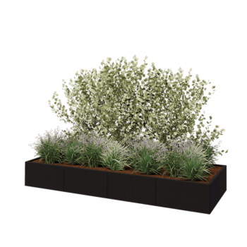 Hochbeet XXL aus Stahl - Rechteckig - 320 x 100 x 40 cm - RAL9005 matte (schwarz) - Mit Bodenplatte