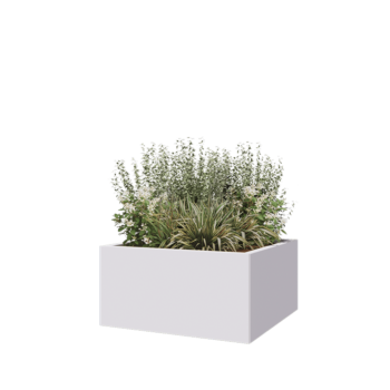 Pflanzkübel aus Stahl - Viereckig - 80 x 80 x 40 cm - RAL9010 matte (weiß) - Mit Bodenplatte