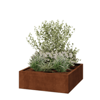 Cortenstahl Pflanzkübel - Viereckig - 120 x 120 x 40 cm - Geschweißt - Mit Bodenplatte