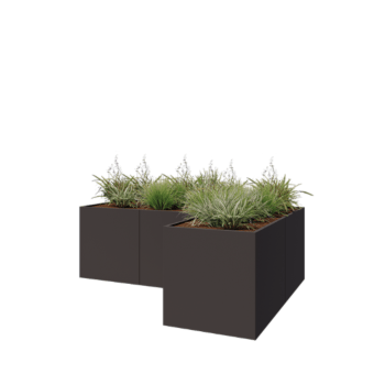 Pflanzkübel aus Stahl - L-Form - 300 x 200 x 100 cm - RAL7016 matte (anthrazitgrau) - Mit Bodenplatte