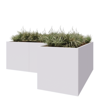 Pflanzkübel aus Stahl - L-Form - 300 x 200 x 80 cm - RAL9010 matte (weiß) - Mit Bodenplatte