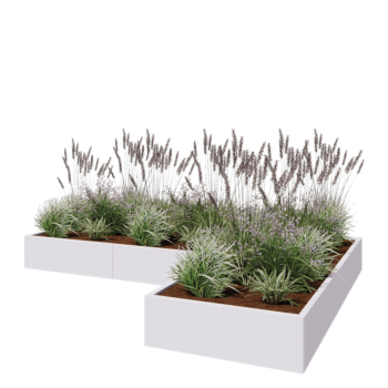 Pflanzkübel aus Stahl - L-Form - 300 x 200 x 30 cm - RAL9010 matte (weiß) - Ohne Bodenplatte