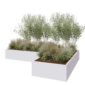 Pflanzkübel aus Stahl - L-Form - 300 x 200 x 40 cm - RAL9010 matte (weiß) - Mit Bodenplatte