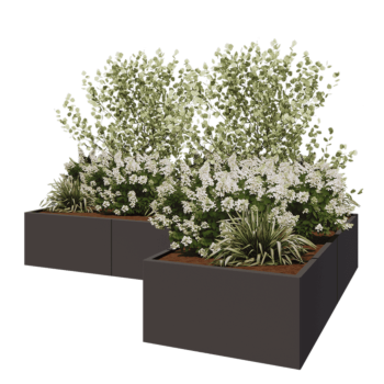 Pflanzkübel aus Stahl - L-Form - 300 x 200 x 50 cm - RAL7016 matte (anthrazitgrau) - Mit Bodenplatte