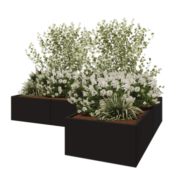 Pflanzkübel aus Stahl - L-Form - 300 x 200 x 50 cm - RAL9005 matte (schwarz) - Ohne Bodenplatte