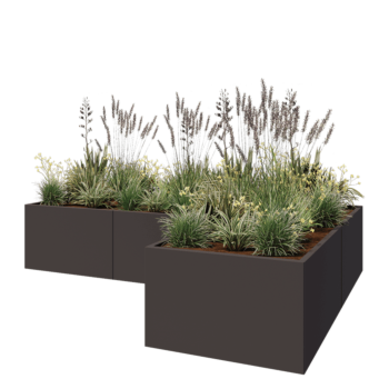 Pflanzkübel aus Stahl - L-Form - 300 x 200 x 60 cm - Andere RAL farbe - Mit Bodenplatte