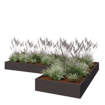 Pflanzkübel aus Stahl - L-Form - 360 x 240 x 30 cm - RAL7016 matte (anthrazitgrau) - Mit Bodenplatte