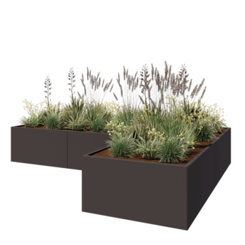 Pflanzkübel aus Stahl - L-Form - 360 x 240 x 60 cm - RAL7016 matte (anthrazitgrau) - Mit Bodenplatte