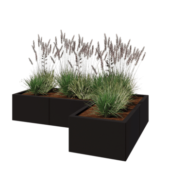 Pflanzkübel aus Stahl - L-Form - 150 x 100 x 30 cm - RAL9005 matte (schwarz) - Ohne Bodenplatte