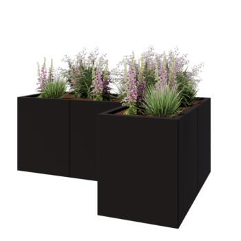 Pflanzkübel aus Stahl - L-Form - 150 x 100 x 60 cm - RAL9005 matte (schwarz) - Ohne Bodenplatte