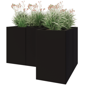 Pflanzkübel aus Stahl - L-Form - 150 x 100 x 80 cm - RAL9005 matte (schwarz) - Ohne Bodenplatte