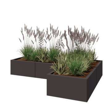 Pflanzkübel aus Stahl - L-Form - 180 x 120 x 30 cm - Andere RAL farbe - Mit Bodenplatte