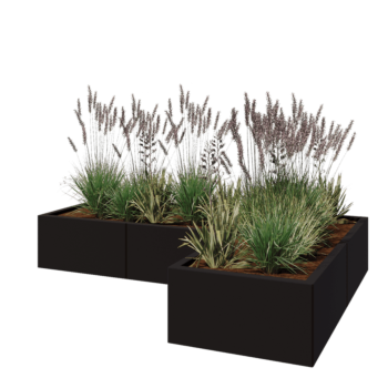 Pflanzkübel aus Stahl - L-Form - 180 x 120 x 30 cm - RAL9005 matte (schwarz) - Mit Bodenplatte