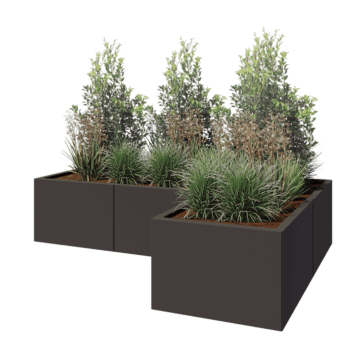 Pflanzkübel aus Stahl - L-Form - 180 x 120 x 40 cm - Andere RAL farbe - Mit Bodenplatte