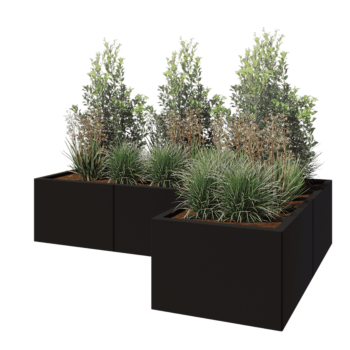 Pflanzkübel aus Stahl - L-Form - 180 x 120 x 40 cm - RAL9005 matte (schwarz) - Ohne Bodenplatte