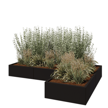 Pflanzkübel aus Stahl - L-Form - 240 x 160 x 30 cm - RAL9005 matte (schwarz) - Ohne Bodenplatte