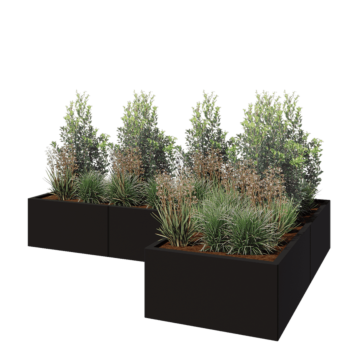 Pflanzkübel aus Stahl - L-Form - 240 x 160 x 40 cm - RAL9005 matte (schwarz) - Ohne Bodenplatte