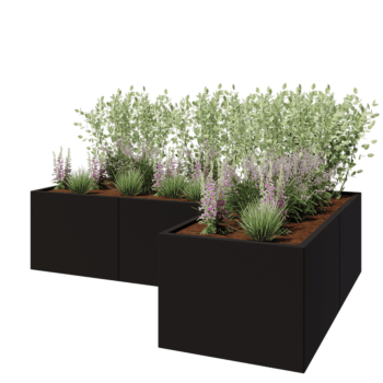 Pflanzkübel aus Stahl - L-Form - 240 x 160 x 60 cm - RAL9005 matte (schwarz) - Ohne Bodenplatte