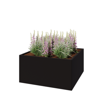 Pflanzkübel aus Stahl - Viereckig - 120 x 120 x 80 cm - RAL9005 matte (schwarz) - Mit Bodenplatte