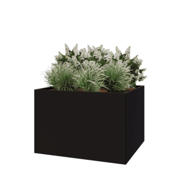 Pflanzkübel aus Stahl - Rechteckig - 120 x 100 x 80 cm - RAL9005 matte (schwarz) - Mit Bodenplatte