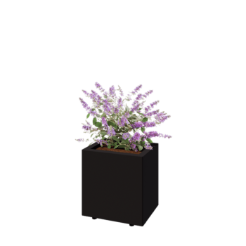 Pflanzkübel aus Stahl - Rechteckig - 40 x 30 x 40 cm - RAL9005 matte (schwarz) - Mit Bodenplatte - Mit Füßen