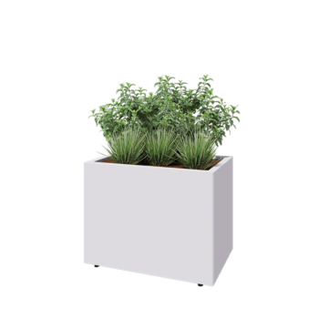 Pflanzkübel aus Stahl - Rechteckig - 80 x 50 x 60 cm - RAL9010 matte (weiß) - Mit Bodenplatte - Mit Füßen