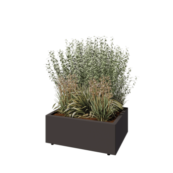 Pflanzkübel aus Stahl - Rechteckig - 80 x 60 x 30 cm - Andere RAL farbe - Mit Bodenplatte - Mit Füßen