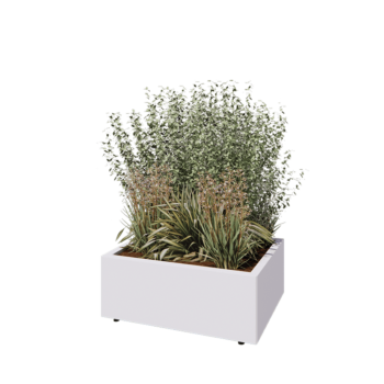 Pflanzkübel aus Stahl - Rechteckig - 80 x 60 x 30 cm - RAL9010 matte (weiß) - Mit Bodenplatte - Mit Füßen