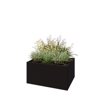 Pflanzkübel aus Stahl - Rechteckig - 80 x 60 x 40 cm - RAL9005 matte (schwarz) - Mit Bodenplatte