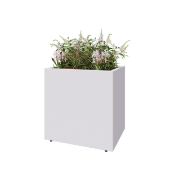 Pflanzkübel aus Stahl - Rechteckig - 80 x 60 x 80 cm - RAL9010 matte (weiß) - Mit Bodenplatte - Mit Füßen