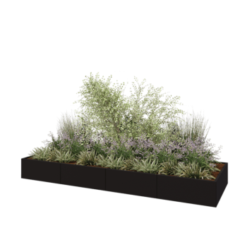 Hochbeet XXL aus Stahl - Rechteckig - 400 x 120 x 40 cm - RAL9005 matte (schwarz) - Mit Bodenplatte