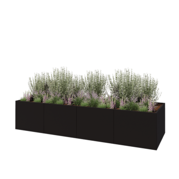 Hochbeet XXL aus Stahl - Rechteckig - 400 x 120 x 80 cm - RAL9005 matte (schwarz) - Mit Bodenplatte