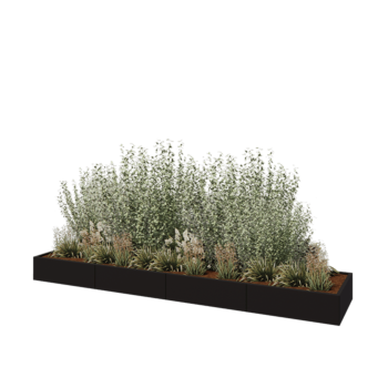 Hochbeet XXL aus Stahl - Rechteckig - 400 x 80 x 30 cm - RAL9005 matte (schwarz) - Mit Bodenplatte