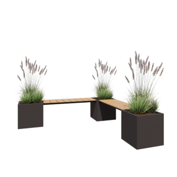 Pflanzkübel aus Stahl - Viereckig - Eckanordnung - 221,2 x 221,2 x 50 cm - RAL7016 matte (anthrazitgrau) - Mit Bodenplatte - Mit Gartenbank