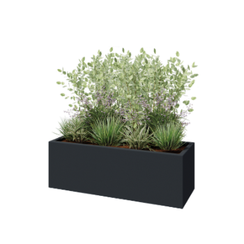 Fiberglas Pflanzkübel - Rechteck - 120 x 40 x 40 cm - RAL7021 matte (schwarzgrau) - Mit Boden