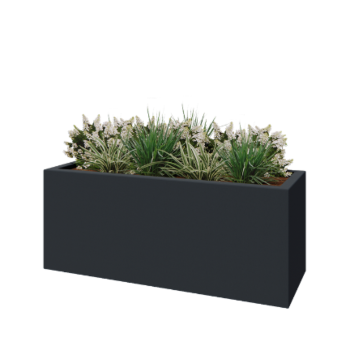 Fiberglas Pflanzkübel - Rechteck - 150 x 50 x 60 cm - RAL7021 matte (schwarzgrau) - Mit Boden