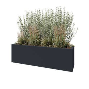 Fiberglas Pflanzkübel - Rechteck - 200 x 50 x 60 cm - RAL7021 matte (schwarzgrau) - Mit Boden
