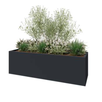 Fiberglas Pflanzkübel - Rechteck - 200 x 60 x 60 cm - RAL7021 matte (schwarzgrau) - Mit Boden