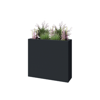 Fiberglas Pflanzkübel - Rechteck - 90 x 25 x 80 cm - RAL7021 matte (schwarzgrau) - Mit Boden