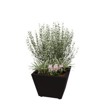 Pflanzkübel aus Stahl - Konisch - 60 x 60 x 41,5 cm - Geschweißt - RAL9005 matte (schwarz) - Mit Bodenplatte