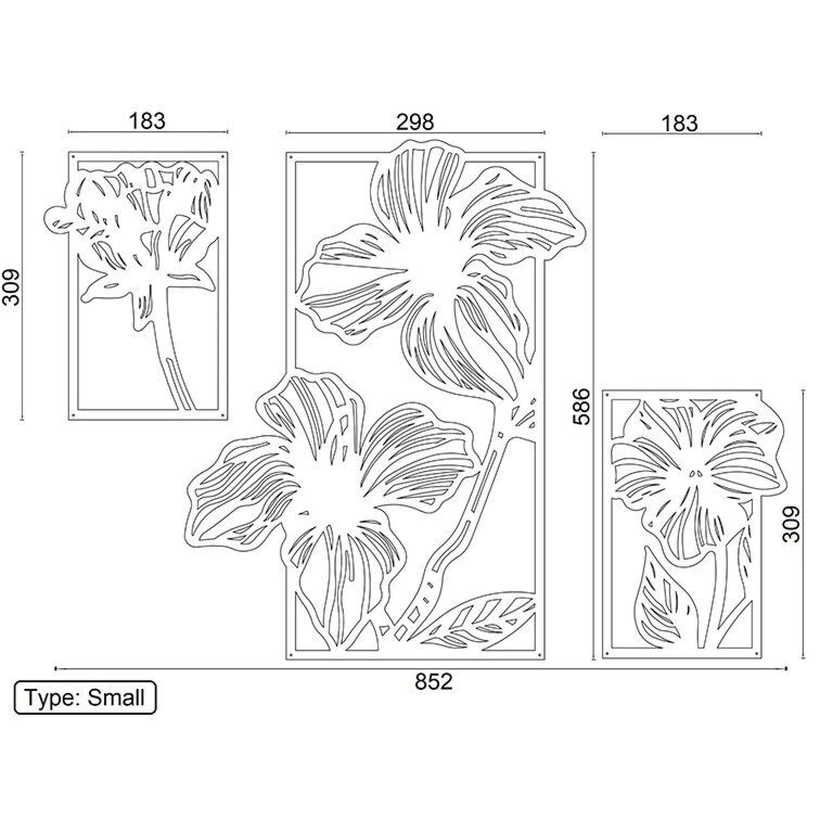 Wanddekoration aus Metall Blumen 3-teilig