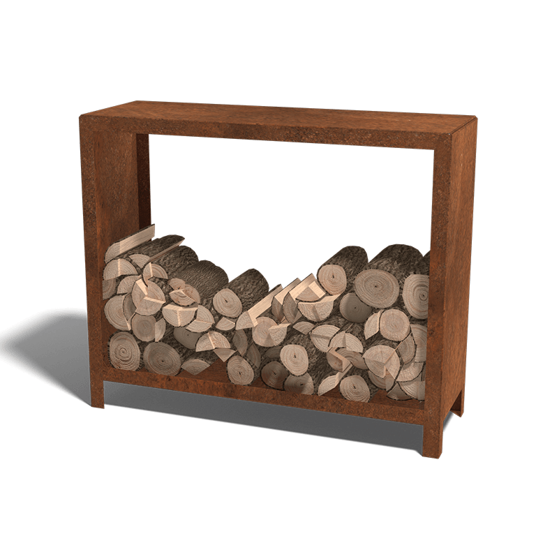 Holzlager aus Cortenstahl Indiana 100 x 120 x 40 cm
