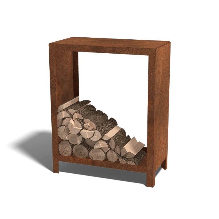 Holzlager aus Cortenstahl Indiana 100 x 80 x 40 cm