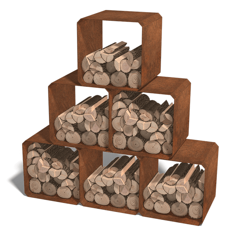 Holzlager aus Cortenstahl Colorado - 6 Stück