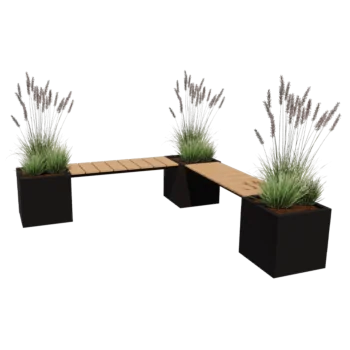 Pflanzkübel aus Stahl - Viereckig - Eckanordnung - 221,2 x 221,2 x 50 cm - Andere RAL farbe - Mit Bodenplatte - Mit Gartenbank