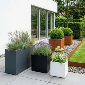 Pflanzkübel aus Stahl - Rechteckig - 80 x 30 x 60 cm - RAL7016 matte (anthrazitgrau) - Mit Bodenplatte - Mit Rollen