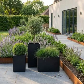 Pflanzkübel aus Stahl - Viereckig - 60 x 60 x 40 cm - RAL7016 matte (anthrazitgrau) - Mit Bodenplatte - Mit Rollen