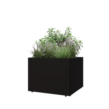 Pflanzkübel aus Stahl - Viereckig - 80 x 80 x 60 cm - RAL9005 matte (schwarz) - Mit Bodenplatte - Mit Füßen